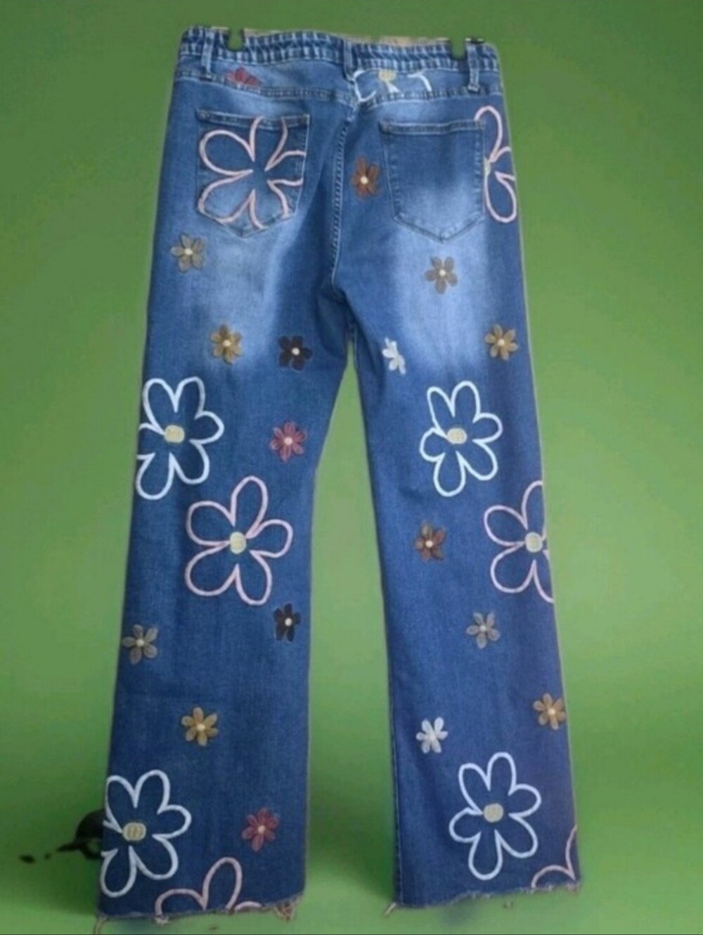 BAR X Oli & Hali Daisy Floral Embroidered Wide Leg Jeans Sz Large - Picture 4 of 11